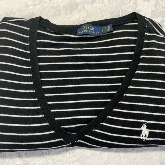 Ralph Lauren Black White Striped Long Sleeve Knit Top Women 100%Cotton Size L - Picture 3 of 7